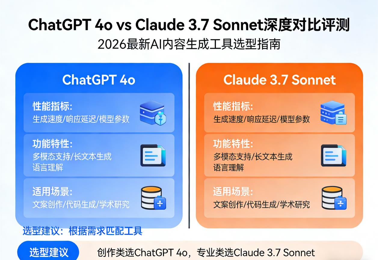 ChatGPT 4o vs Claude 3.7 Sonnet深度对比评测 | 2026最新AI内容生成工具选型指南
