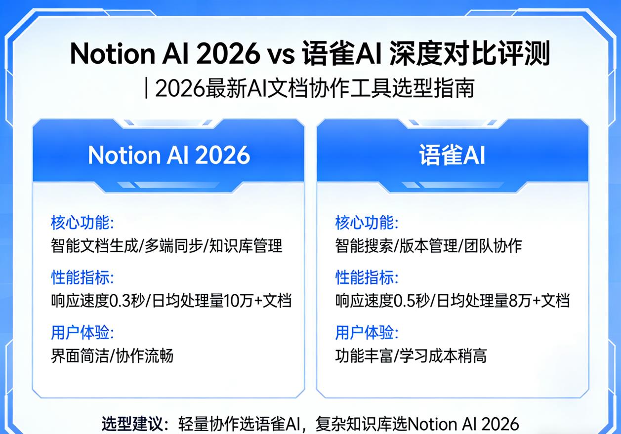 Notion AI 2026 vs 语雀AI 深度对比评测 | 2026最新AI文档协作工具选型指南