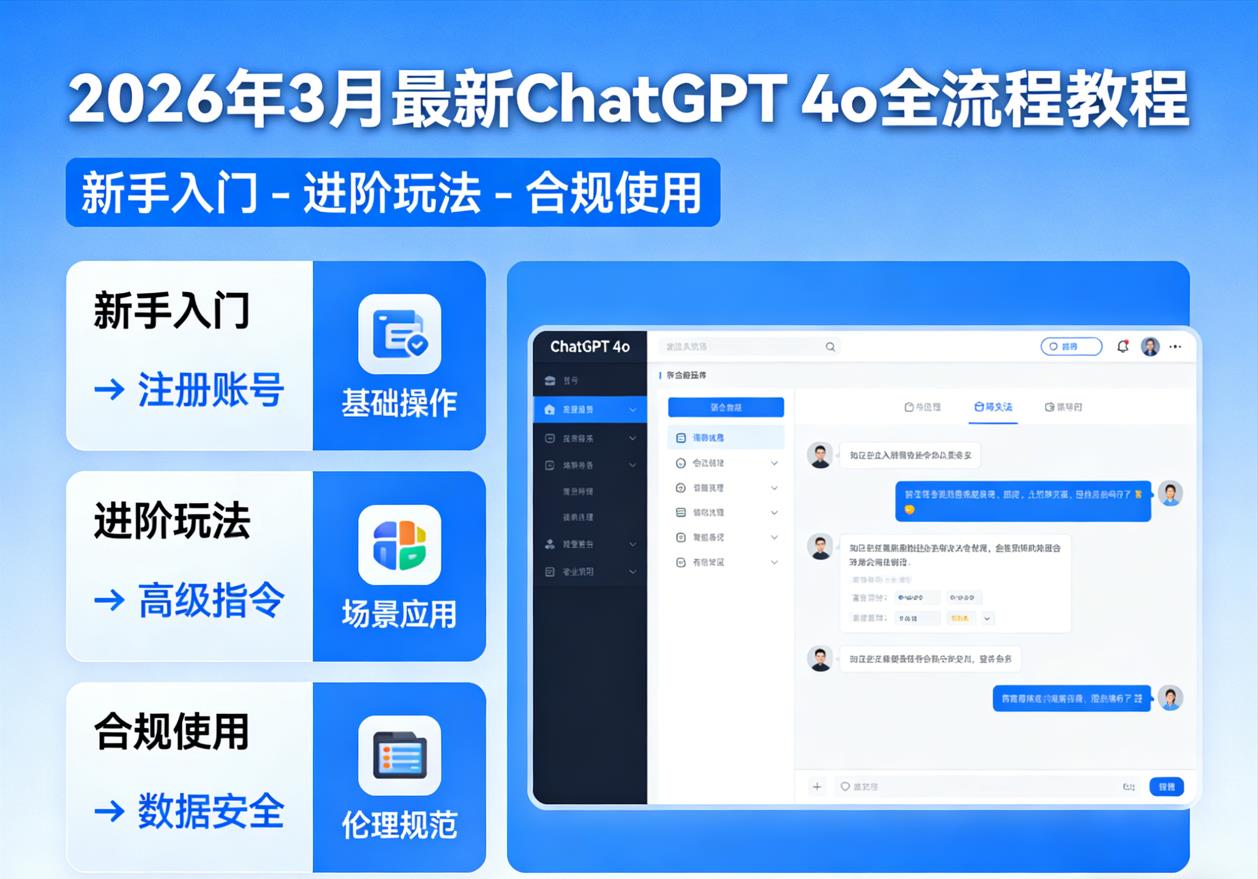2026年3月最新ChatGPT 4o全流程教程｜新手入门-进阶玩法-合规使用