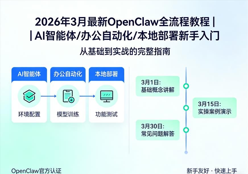 2026年3月最新OpenClaw全流程教程｜AI智能体/办公自动化/本地部署新手入门