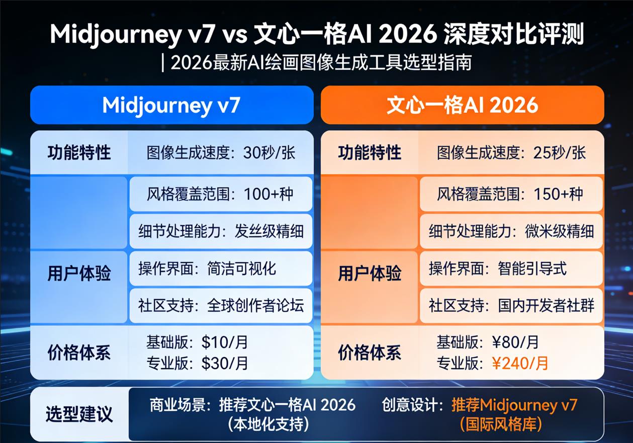 Midjourney v7 vs 文心一格AI 2026 深度对比评测 | 2026最新AI绘画图像生成工具选型指南