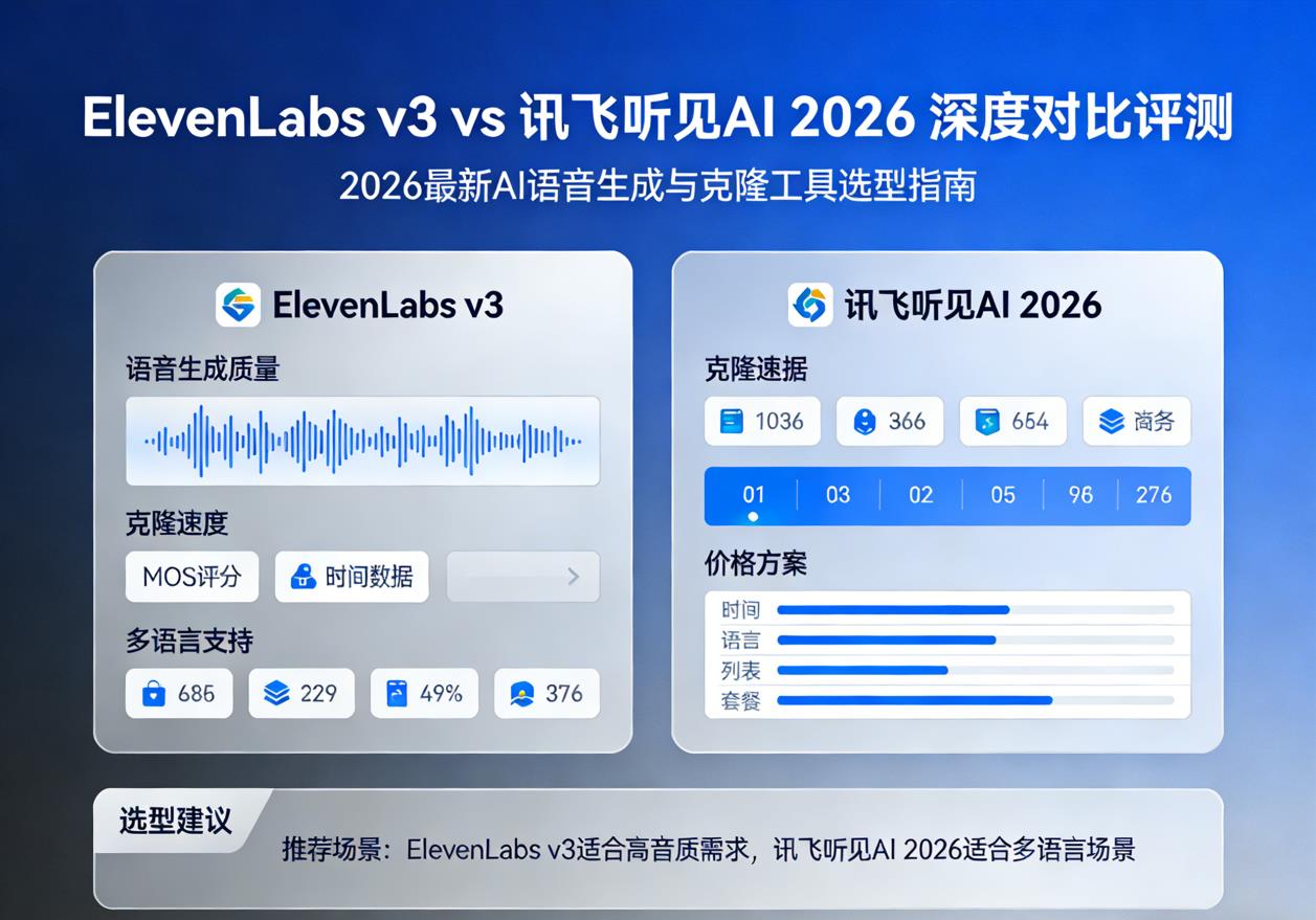 ElevenLabs v3 vs 讯飞听见AI 2026 深度对比评测 | 2026最新AI语音生成与克隆工具选型指南