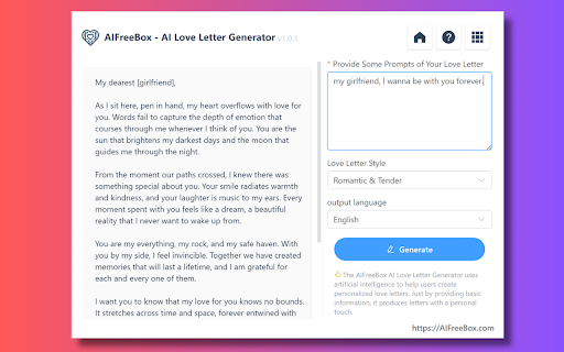 Harness Our AI Love Letter Generator - 谷歌插件