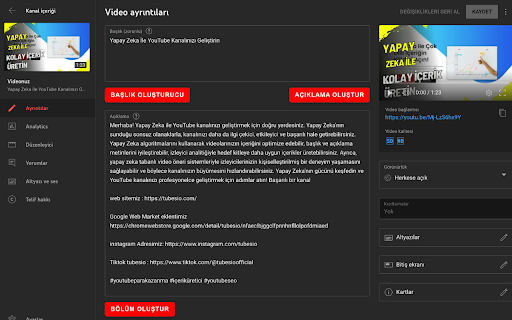 YouTube Başlık ve Açıklama Optimizasyon Hizmetleri - 谷歌插件