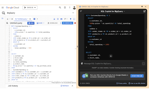 AI SQL Generator by OWOX BI - 谷歌插件