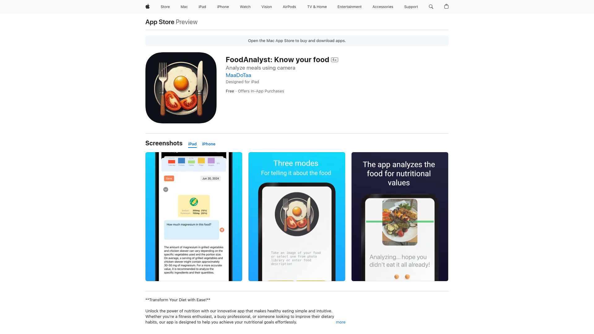 FoodAnalyst: Know your food