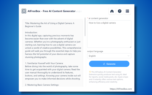 AI Writing Generator by AIFreeBox - 谷歌插件