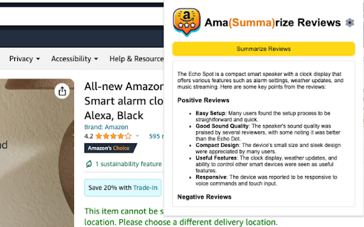 Amazon Review Summarizer Chrome Extension - 谷歌插件