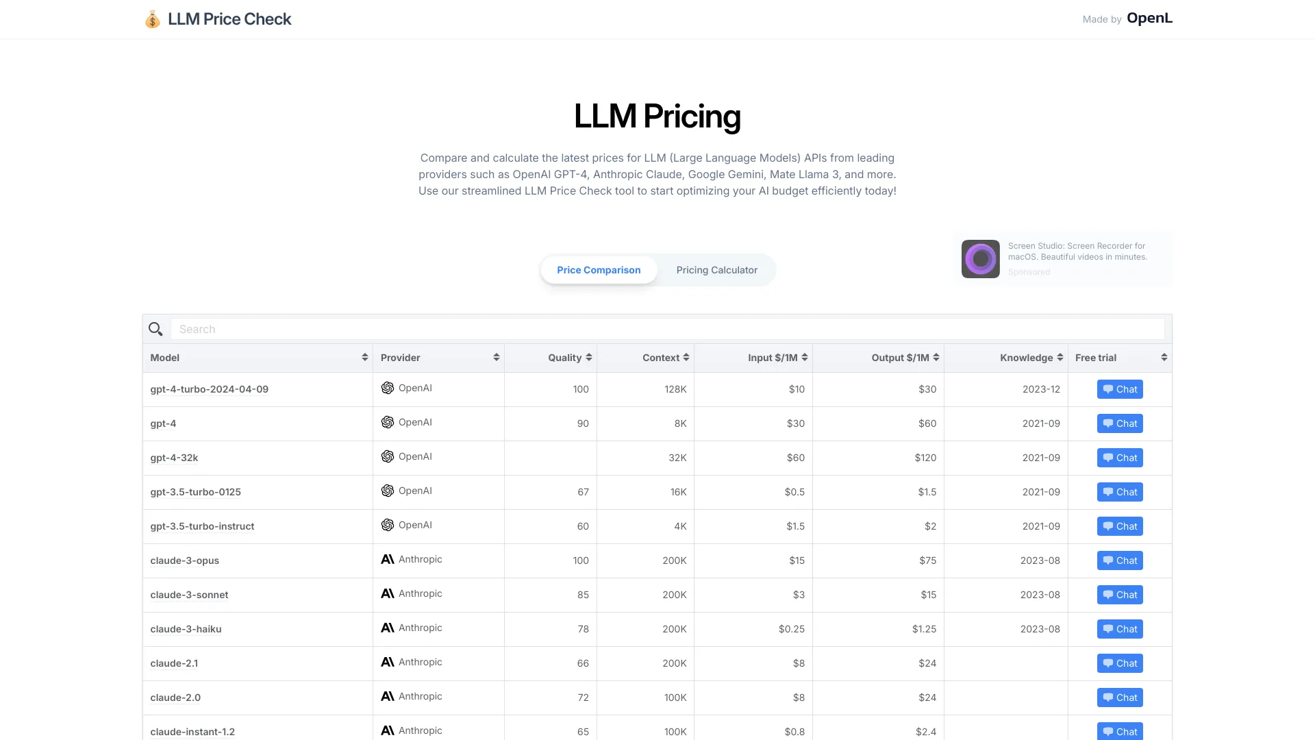 LLM Price Check