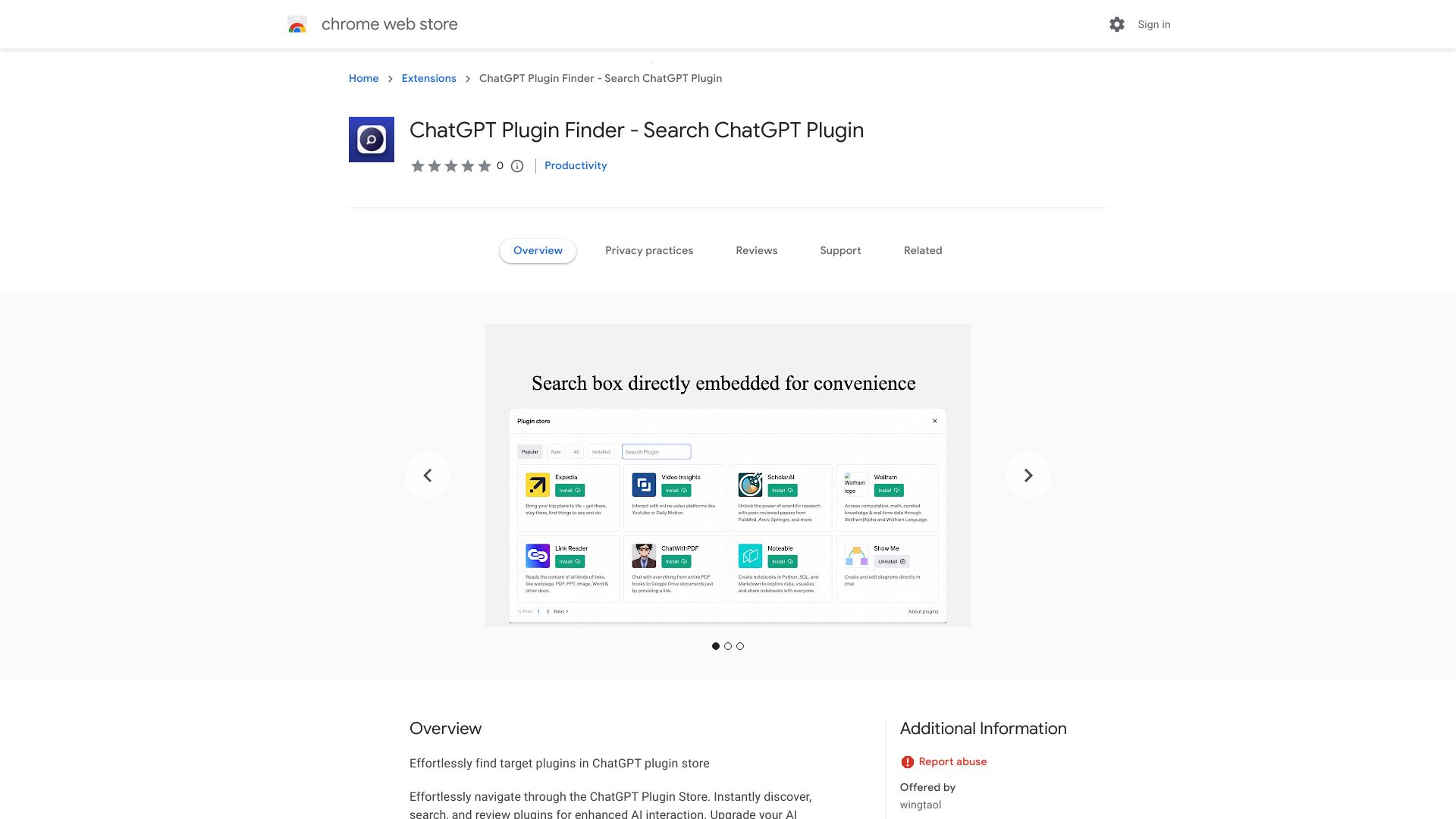 ChatGPT Plugin Finder - 谷歌插件