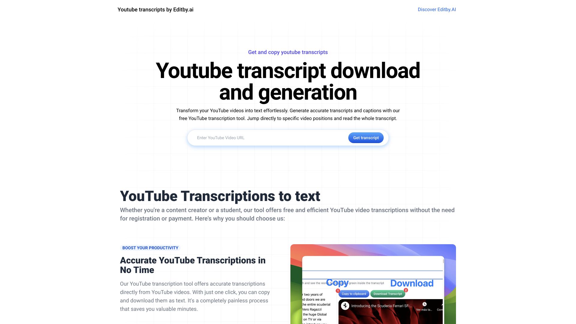 Editby.ai YouTube Transcription Tool