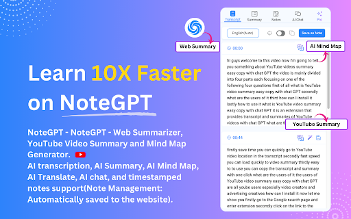 NoteGPT: YouTube Summary with ChatGPT & Notes - 谷歌插件