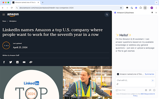 Amazon Q Business Browser Extension - 谷歌插件