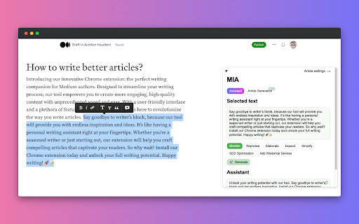 MIA: AI-Powered Writing Assistant - 谷歌插件