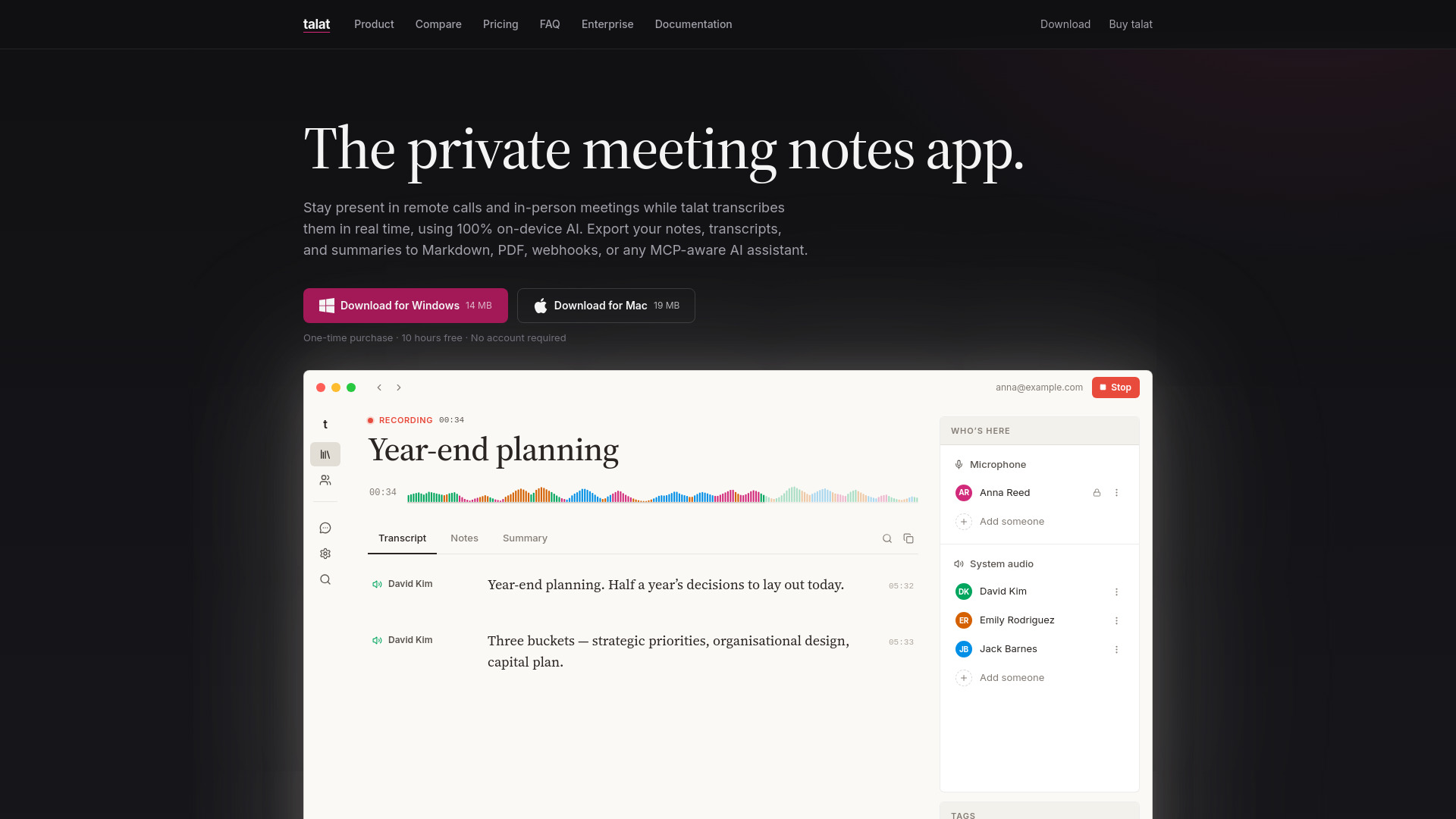 talat - the private meeting notes app