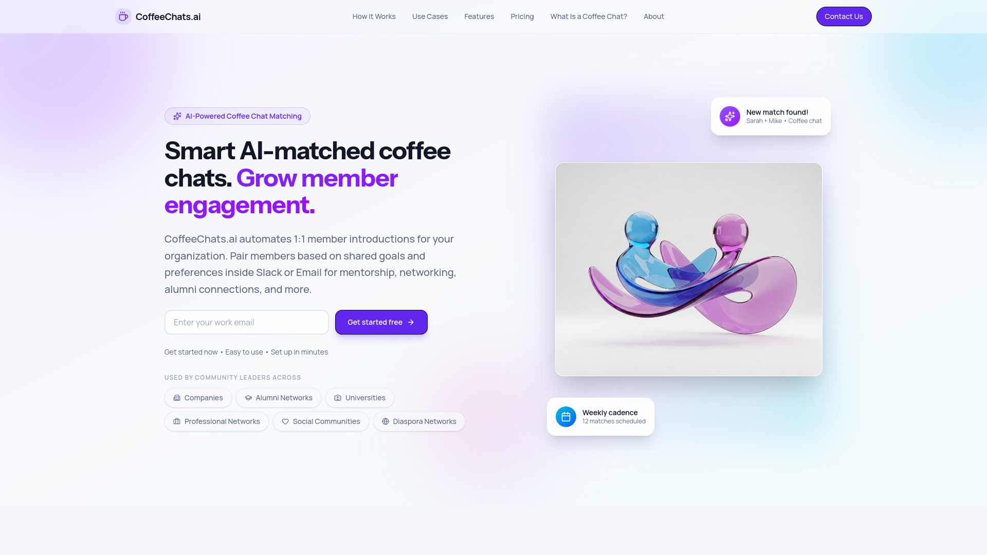 CoffeeChats.ai - 1:1 Intros for Mentorship, Employee Engagement, Communities