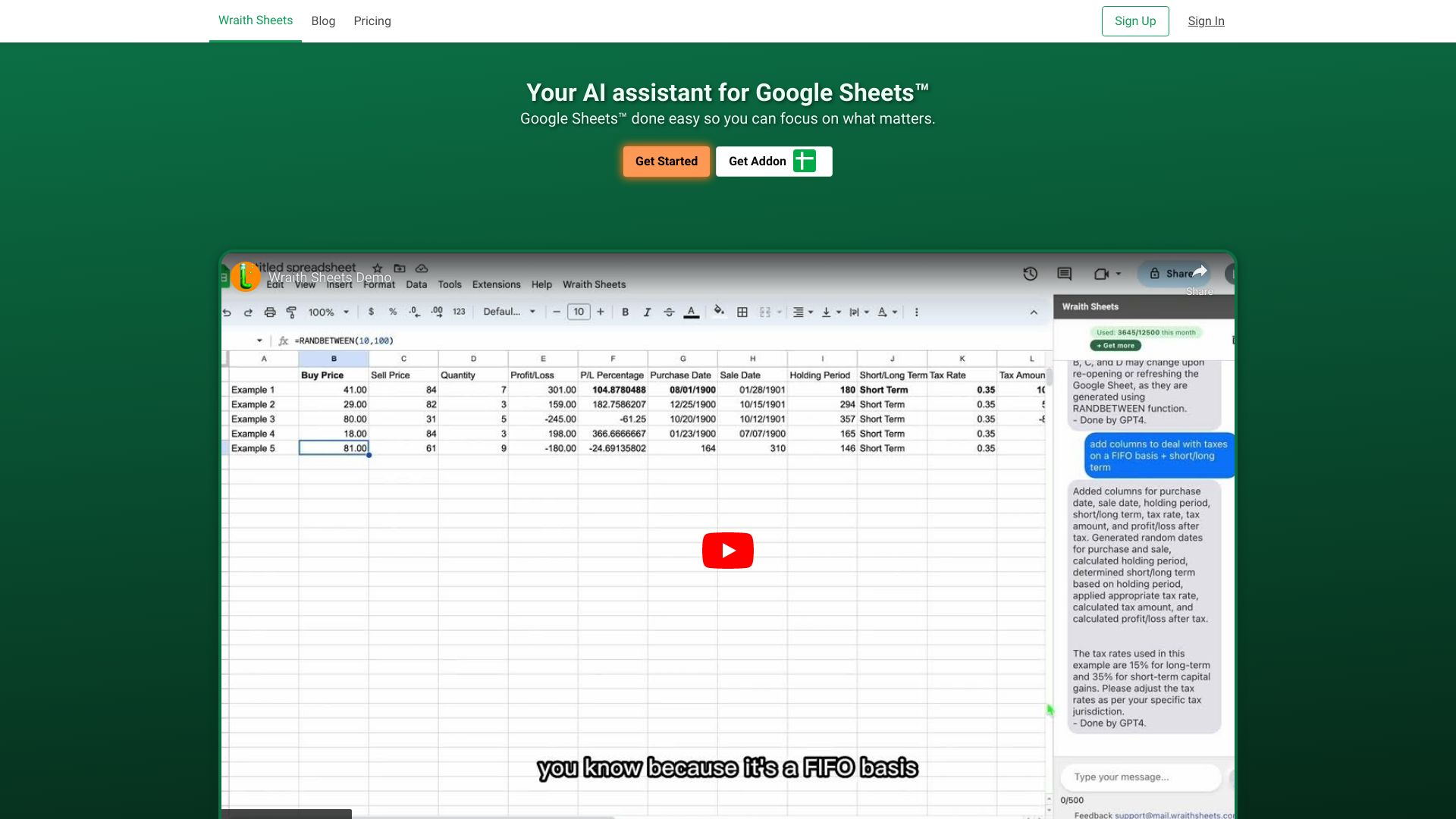 AI Chatbot for Google Sheets