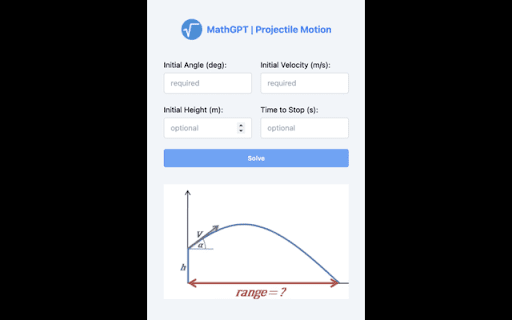 MathGPT Projectile Motion Calculator - 谷歌插件