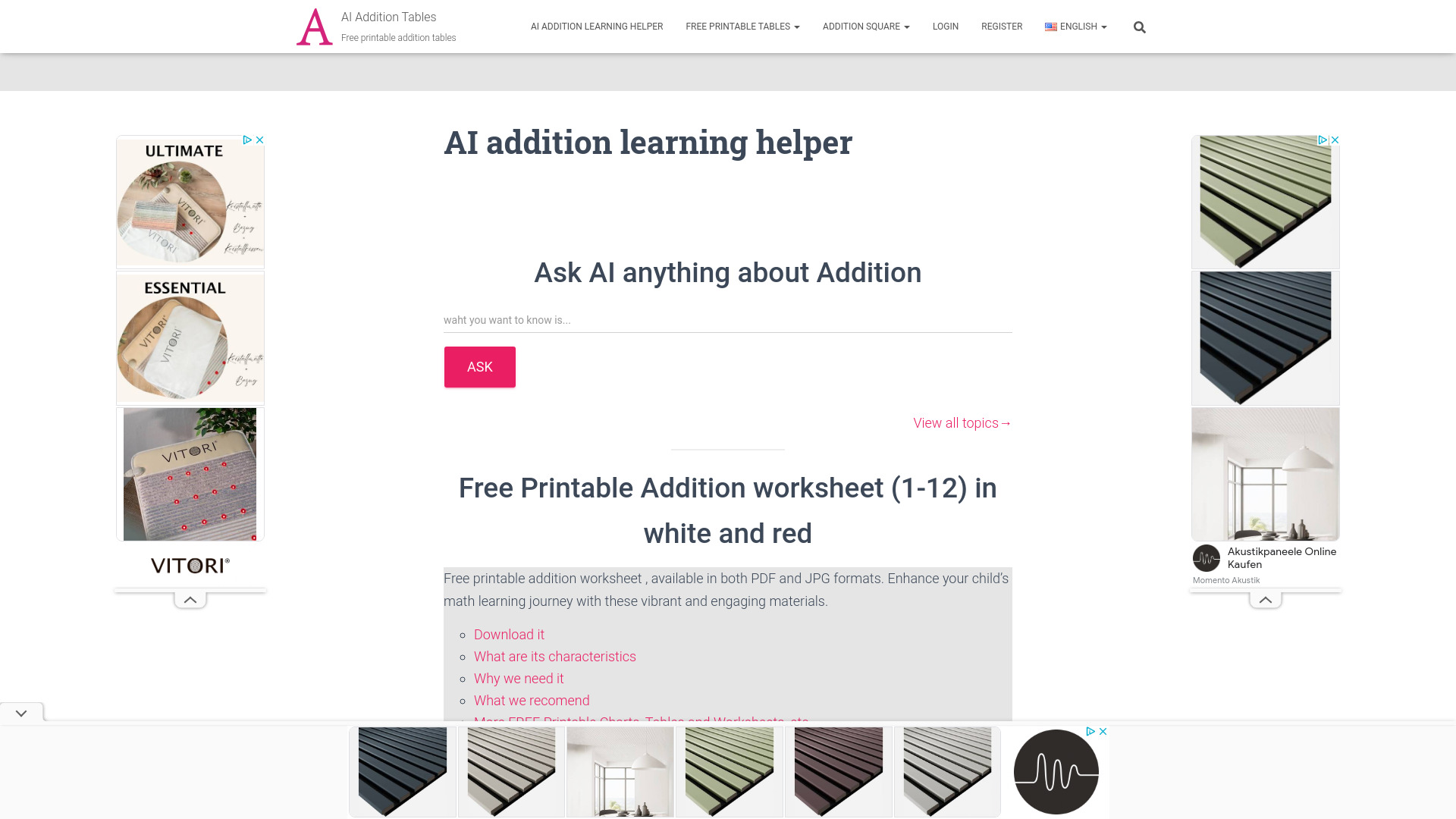 Addition Tables