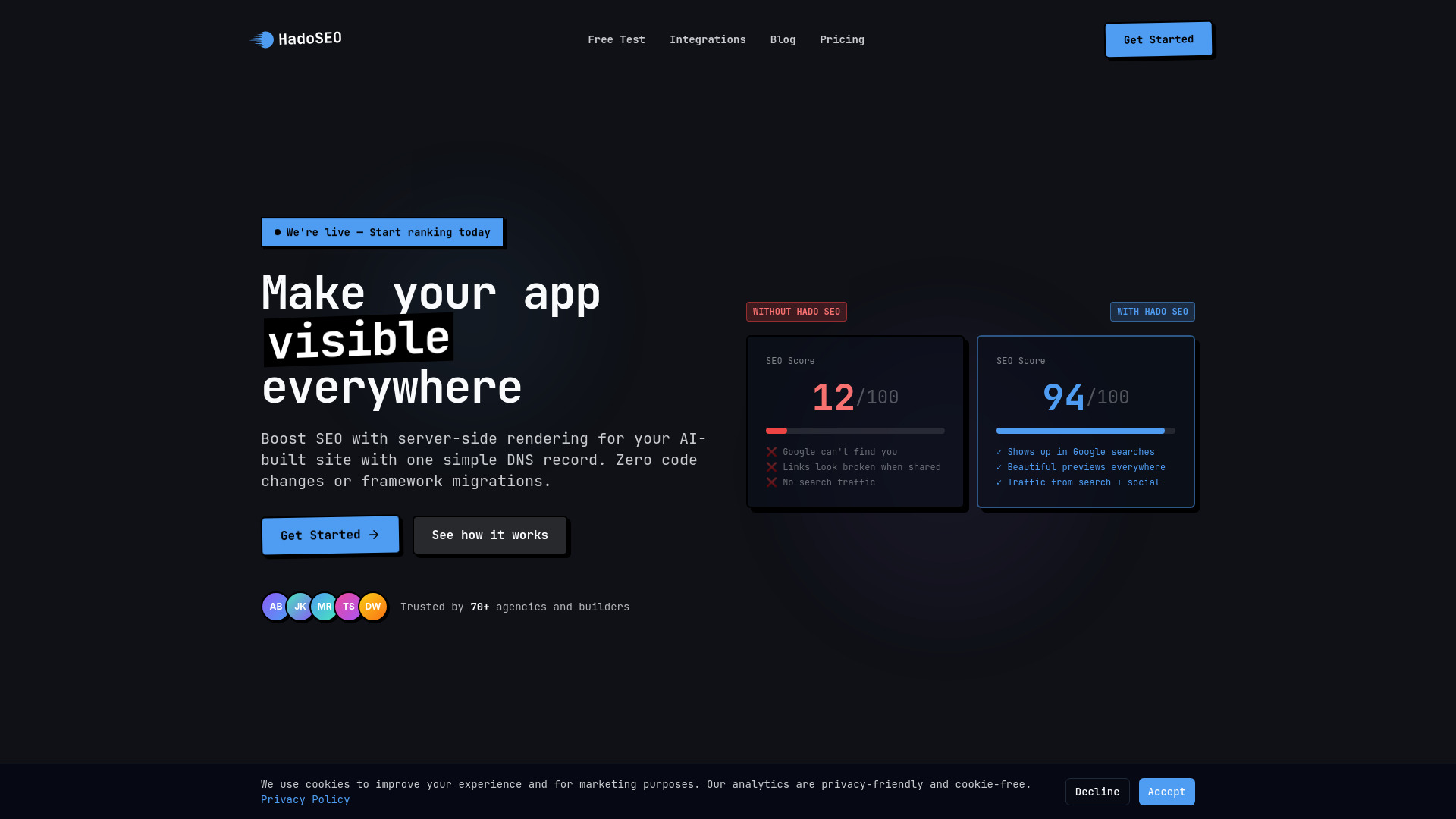 Hado SEO | Prerender.io Alternative