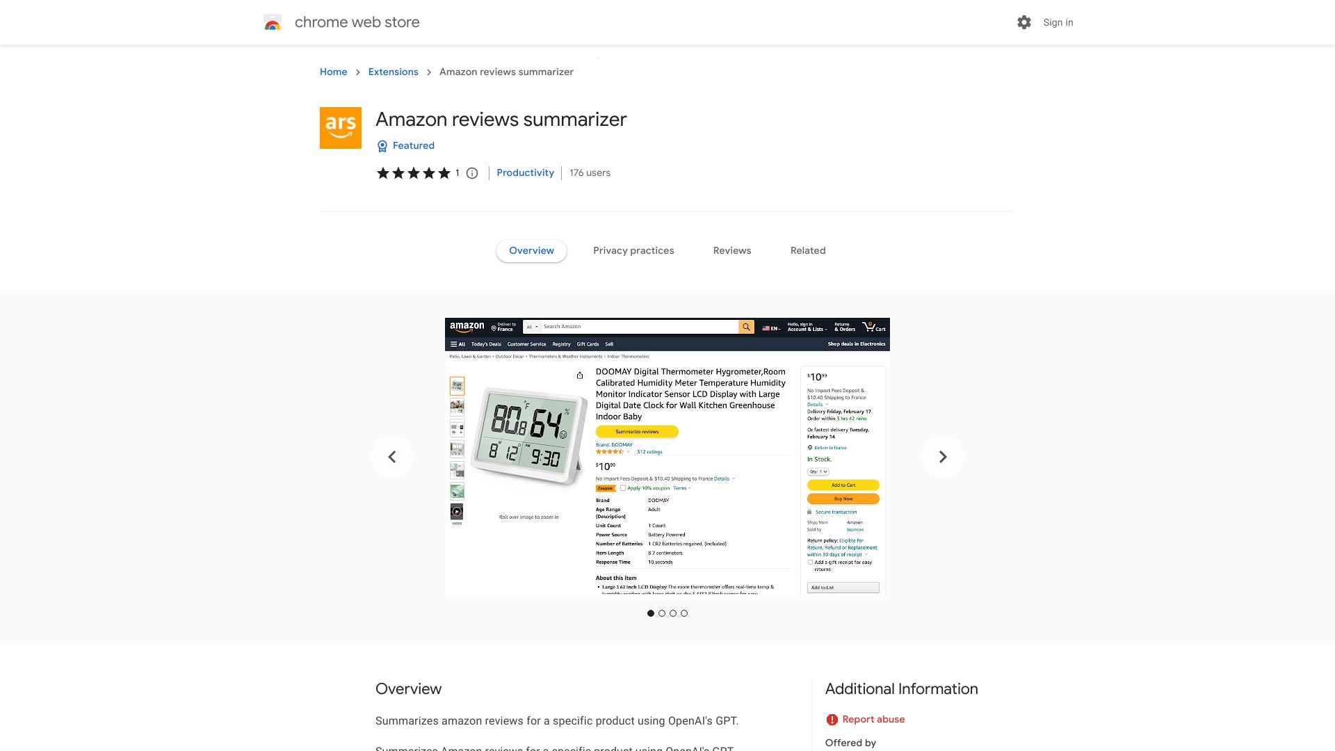 Amazon Reviews Summarizer - 谷歌插件