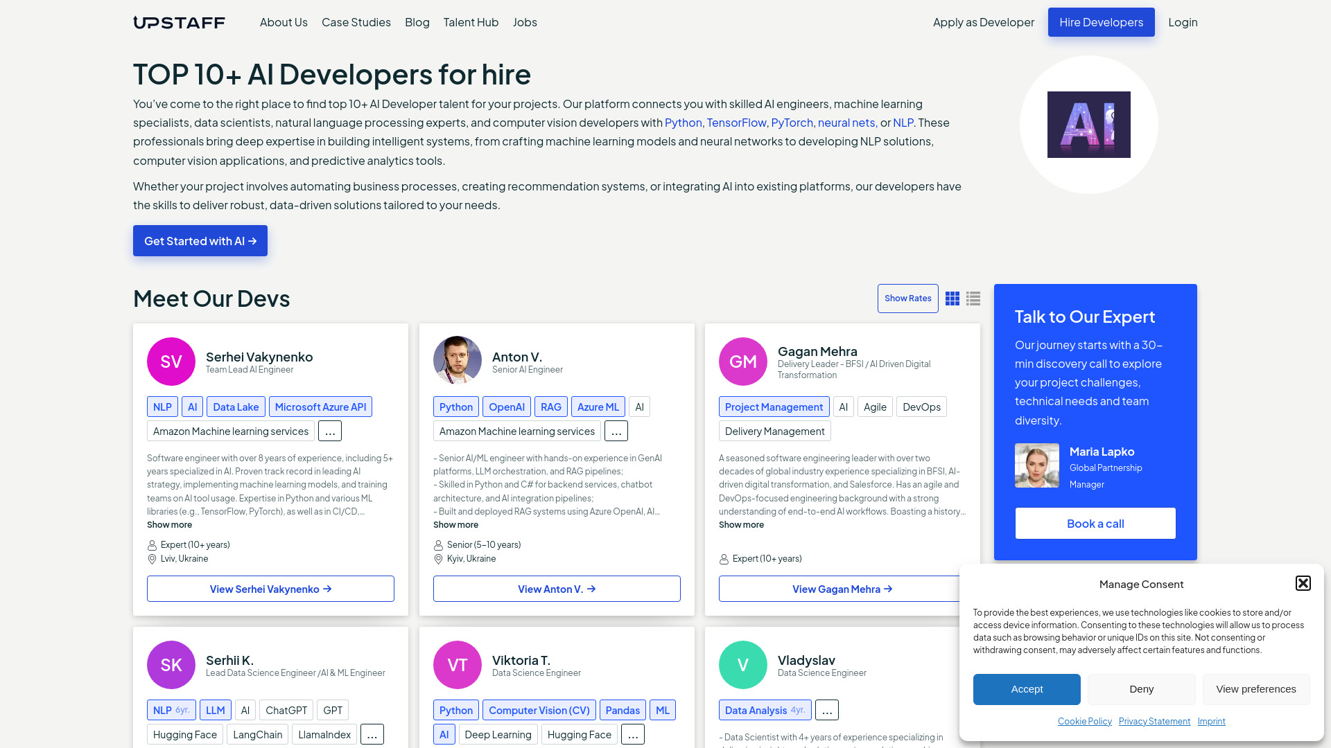 Hire AI Developers with Upstaff.com