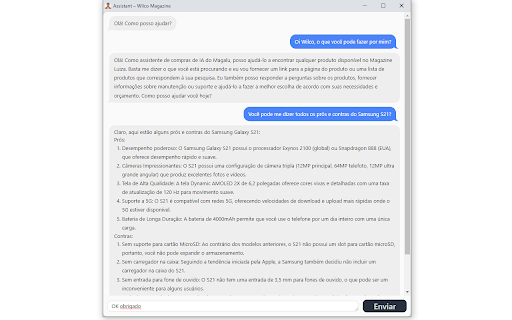 Magazine Luiza's – assistente de IA Wilco - 谷歌插件