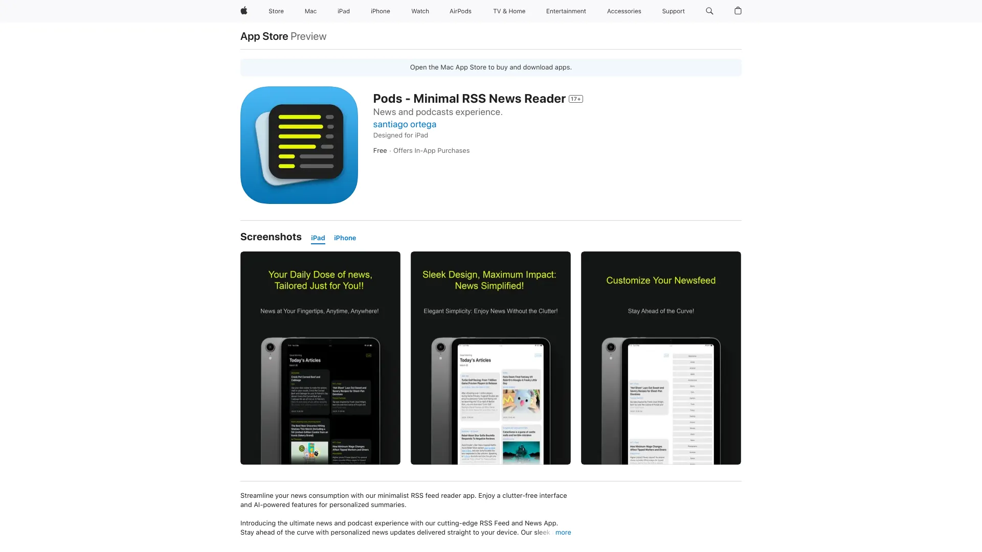Pods - Minimal RSS News Reader