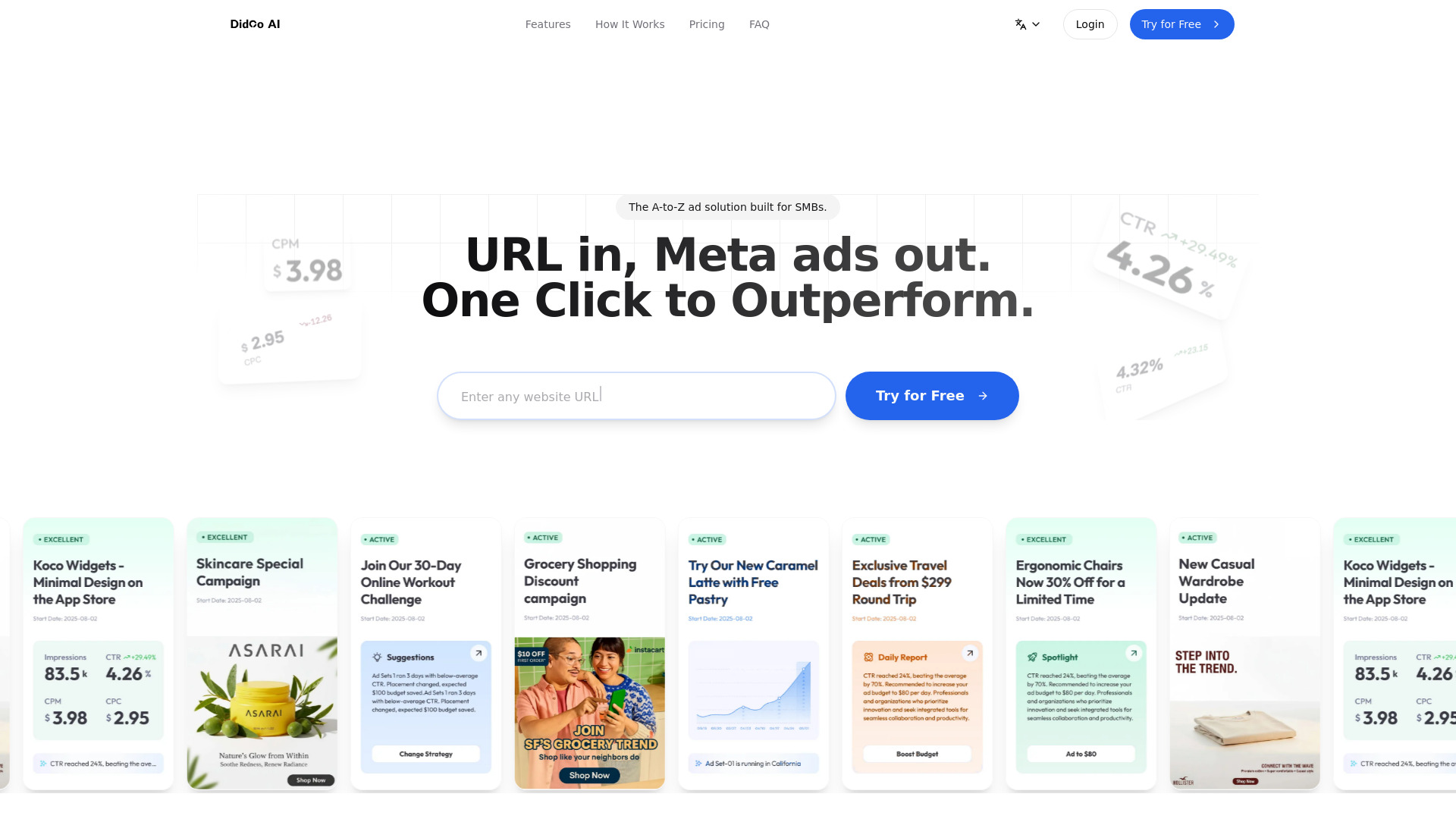 Didoo AI - URL in, Meta ads out. One Click to Outperform.