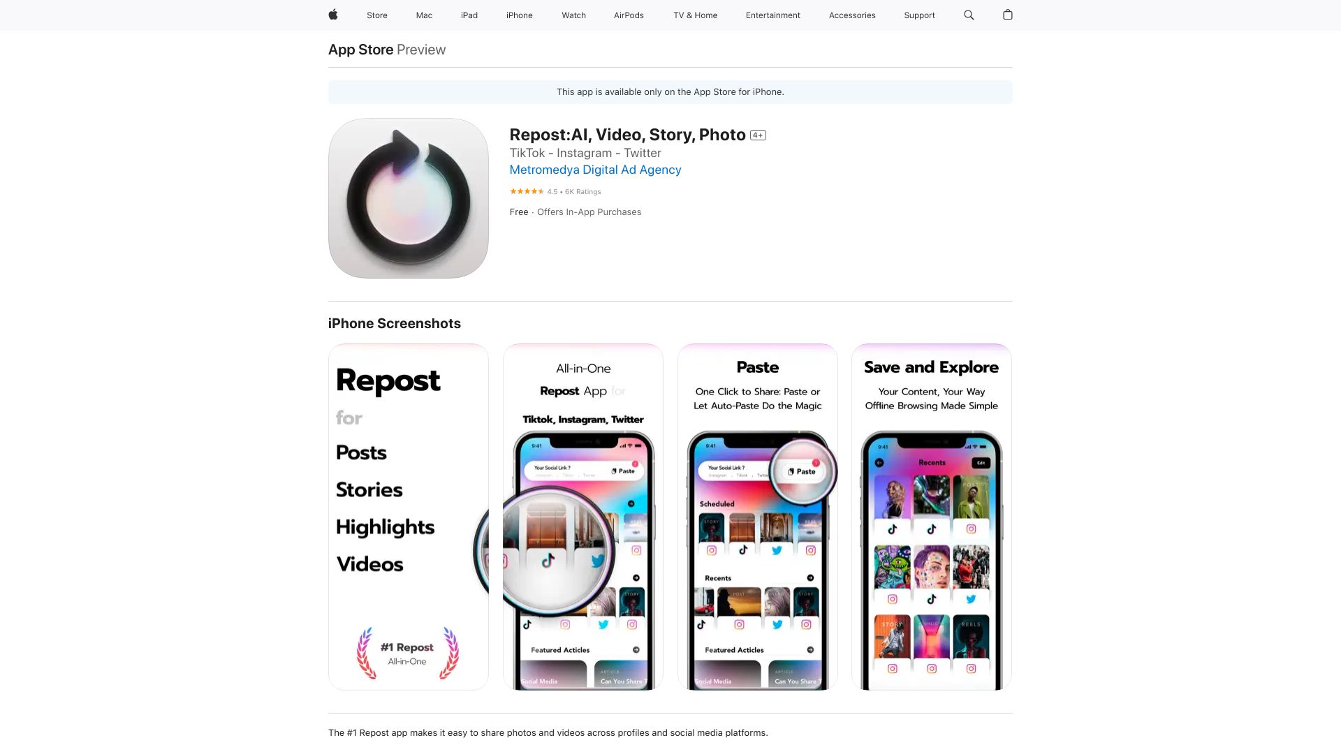 Repost:AI, Video, Story, Photo