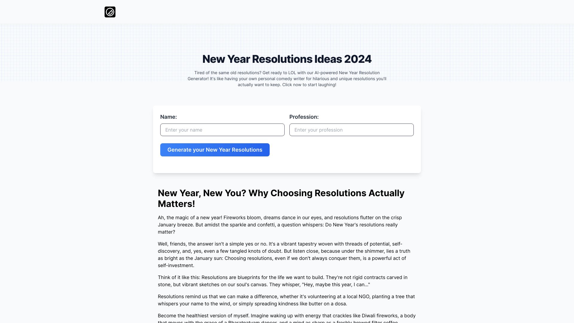 New Year Resolution Generator