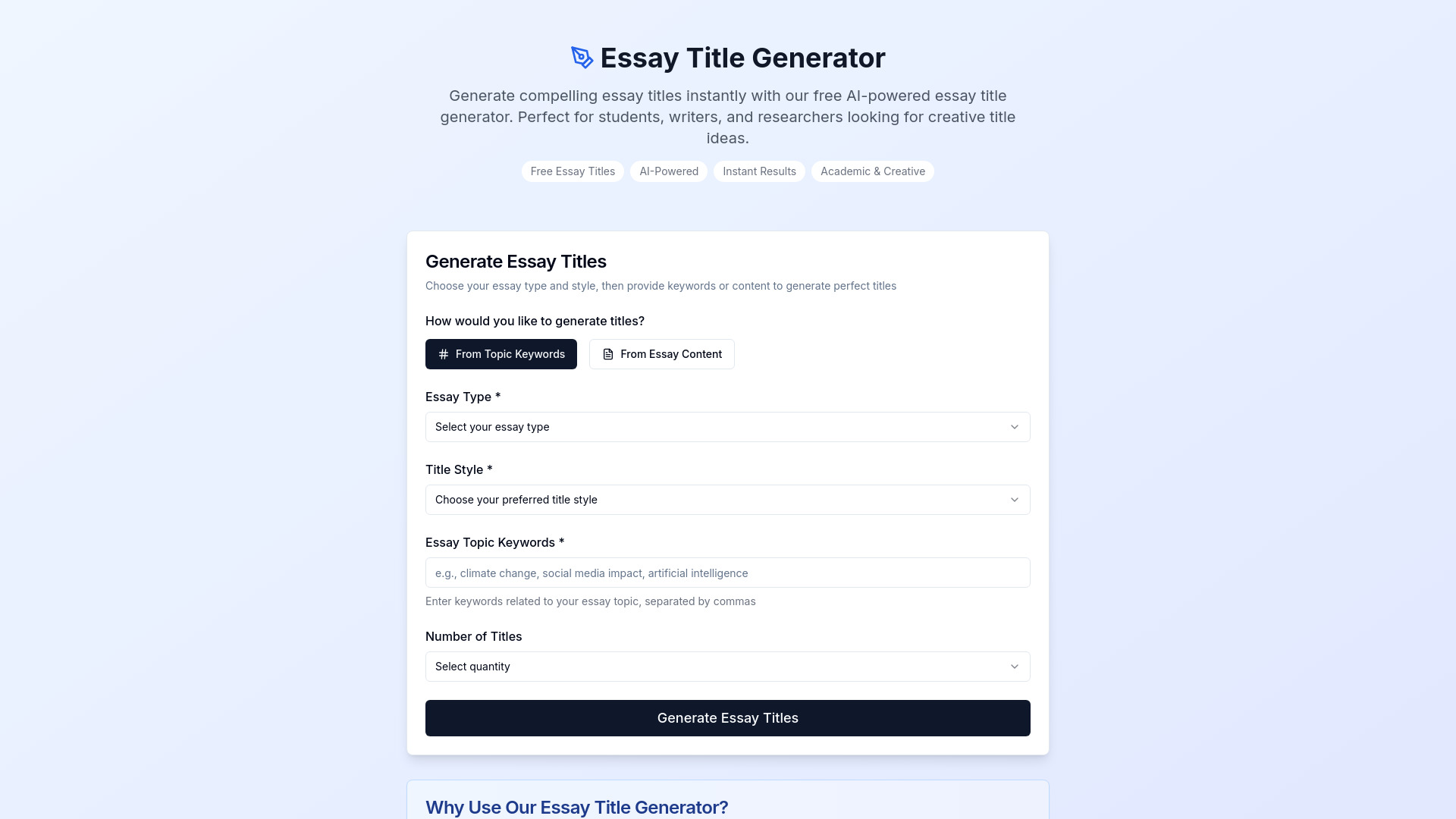Essay Title Generator
