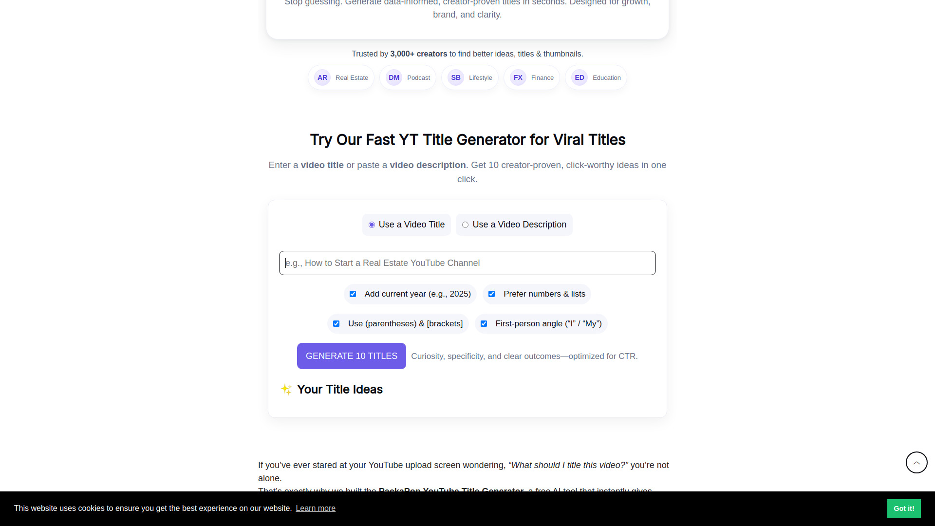 AI YouTube Title Generator with Emojis – PackaPop