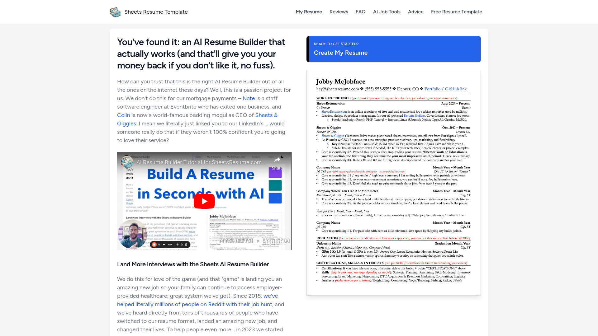Sheets Resume