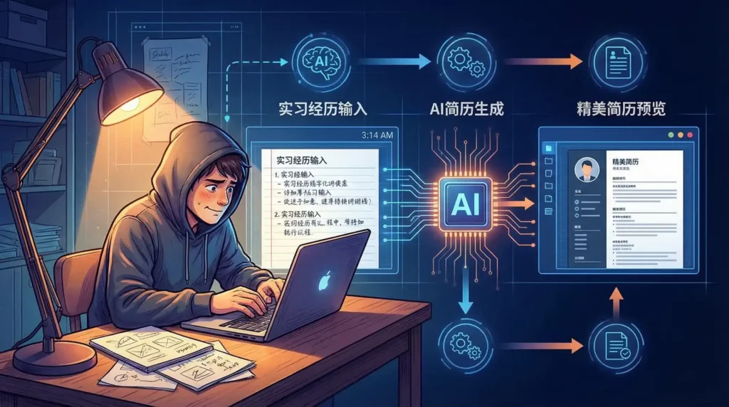 大学生用AI简历工具深夜生成简历的流程场景