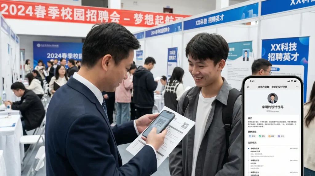 招聘会现场HR扫码查看在线作品集