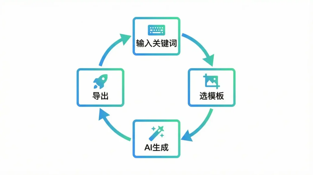 AI一键生成PPT的四步流程:输入、选版、生成、导出