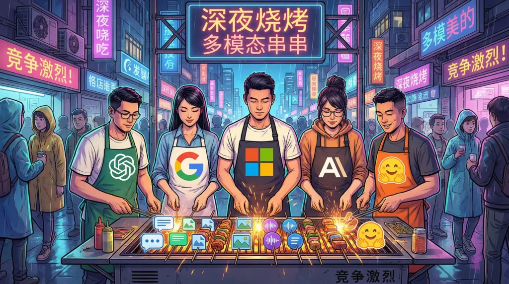 2026年AI厂商竞争如同烧烤摊抢客，多模态图标在烤架上翻滚