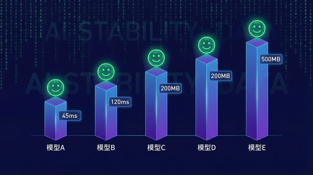 五款AI工具稳定性对比柱状图
