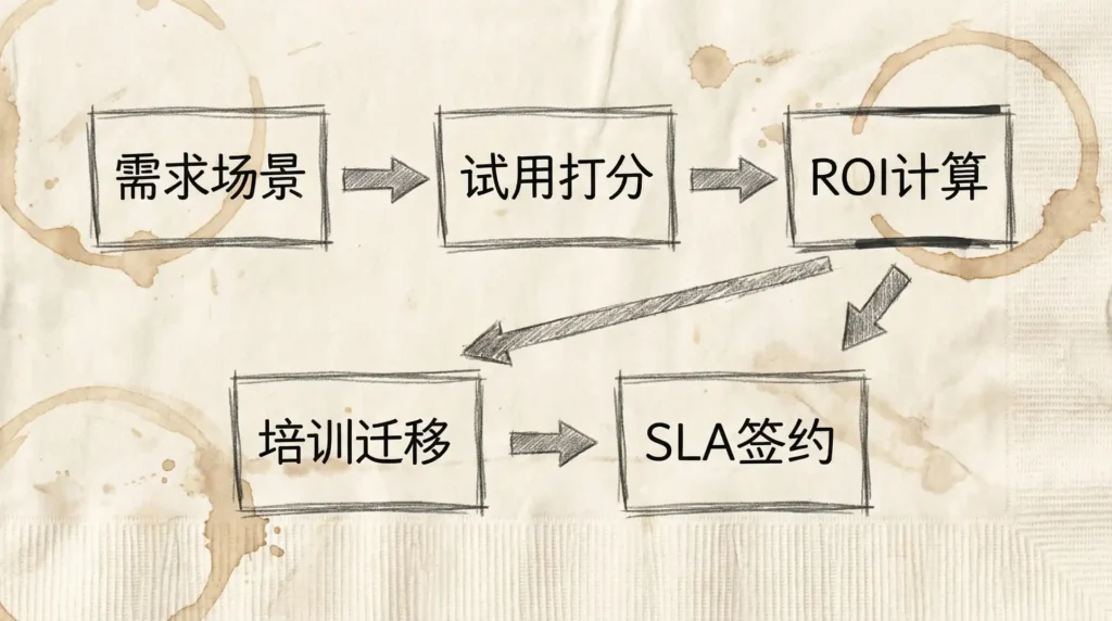 手绘五步决策流程草图