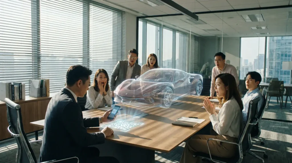 AR实境预览让甲方在会议桌上看3D跑车模型