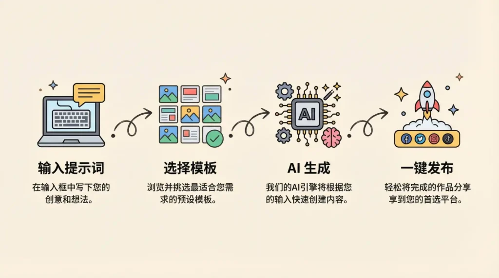 四步零代码流程：提示词-模板-生成-发布
