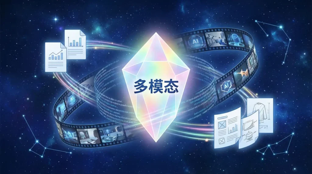 多模态 AI 工具交汇的星空概念图