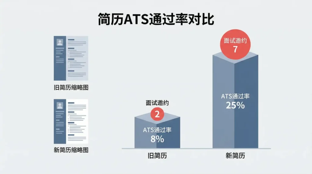 旧简历与AI优化简历ATS通过率对比柱状图