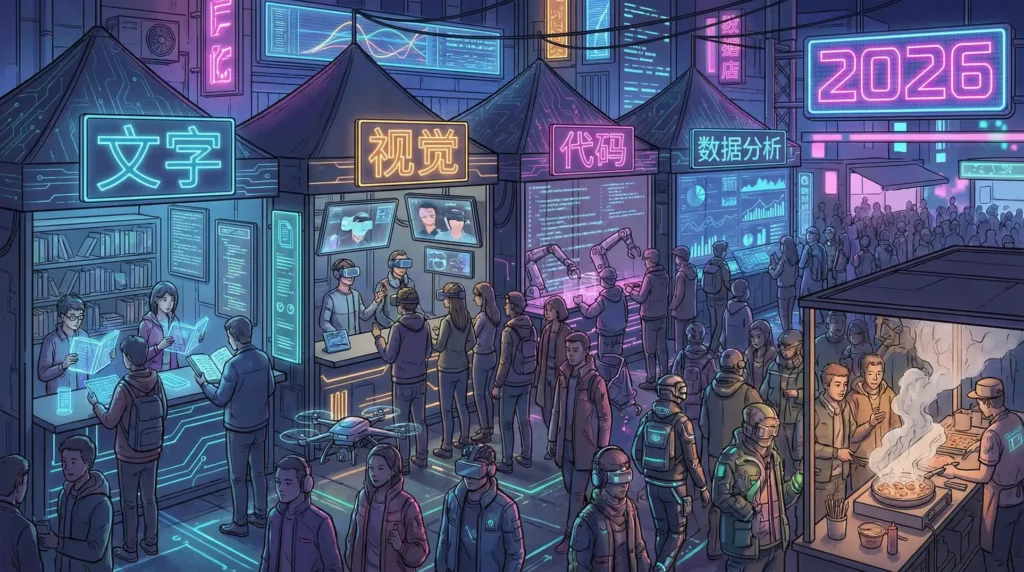 2026 AI工具赛道夜市概念图
