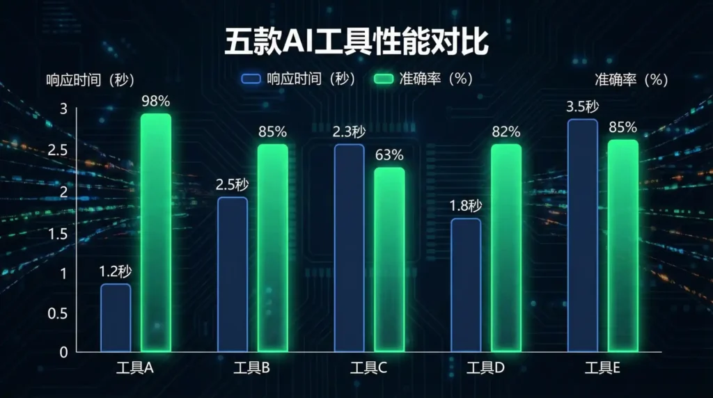 五款AI工具性能与准确率对比柱状图