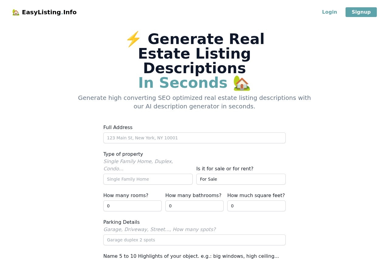 Real Estate Listing Property Description Generator